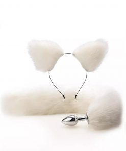 Plug Anal Metal Rabo e Tiara Branca