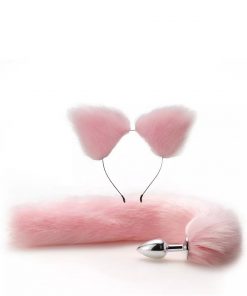 Plug Anal Metal Rabo e Tiara Rosa