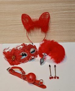 Kit com Plug Anal Vermelho e Branco 5 Peças
