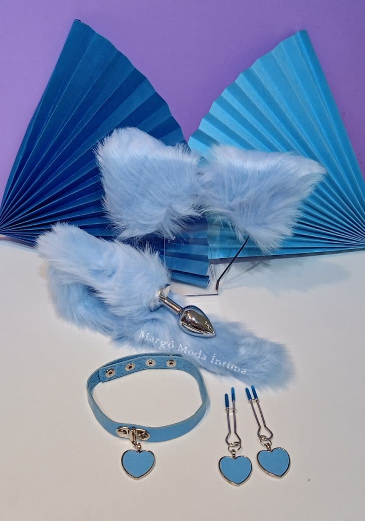 Kit com Plug Anal Azul 4 Peças 2 LOGO